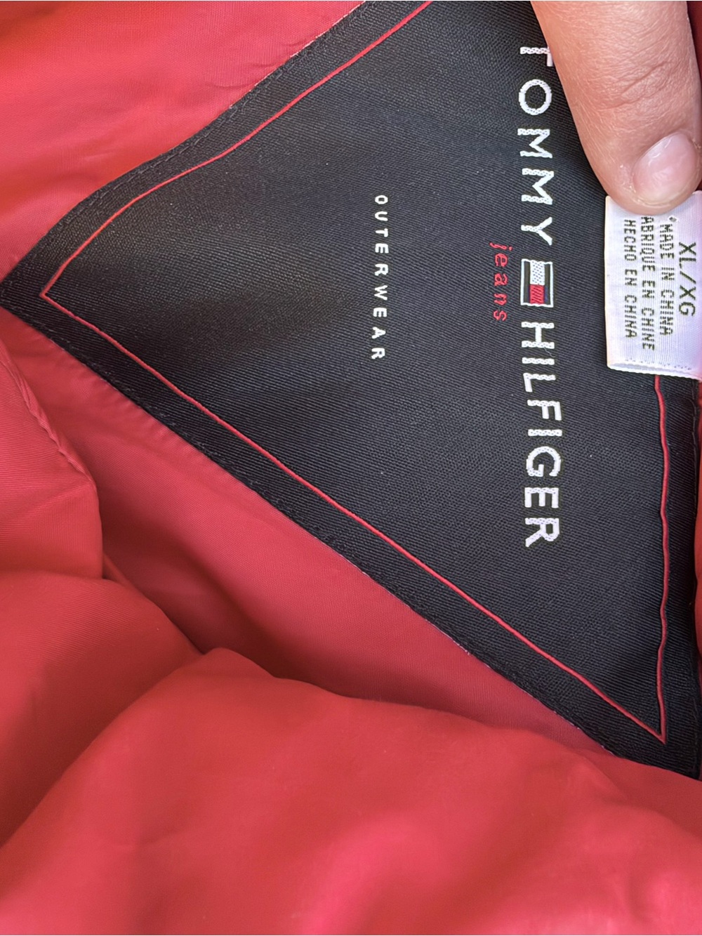 Tommy Hilfiger Red Men's Puffer Jacket with Logo Trim